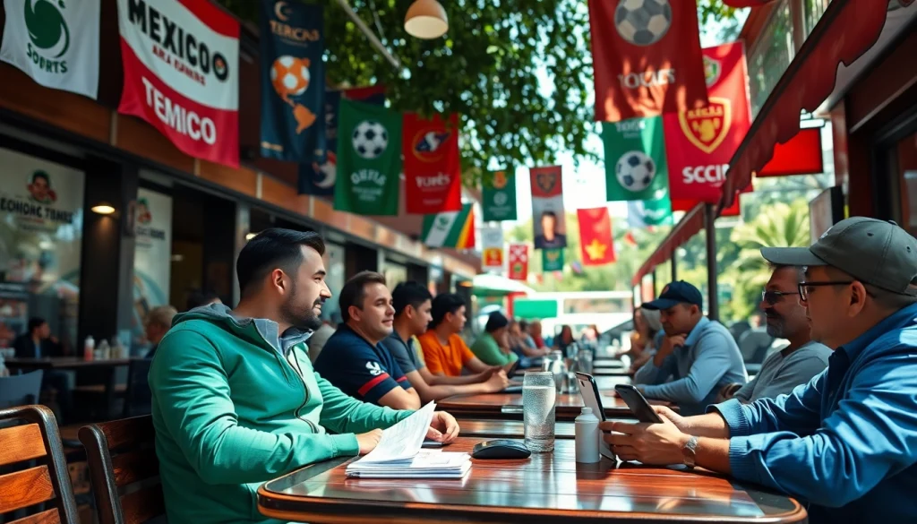 Engaging scene of bettors enjoying the best sports betting sites Mexico in a vibrant outdoor setting.