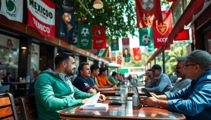 Engaging scene of bettors enjoying the best sports betting sites Mexico in a vibrant outdoor setting.