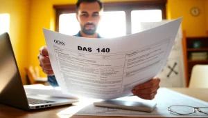 Fill out the DAS 140 form accurately in a professional contractor's office setting.