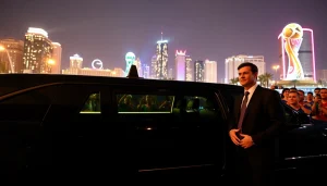 World Cup Group Transportation with luxury limousine welcoming excited fans in Los Angeles.