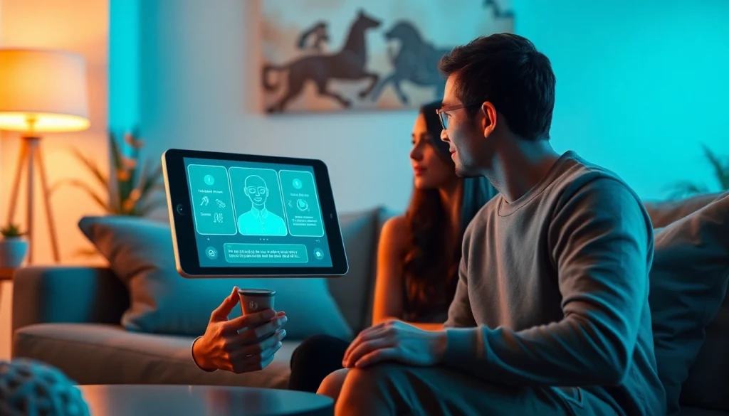 AI chatbot conversation about intimacy and relationships with a couple in a cozy setting.