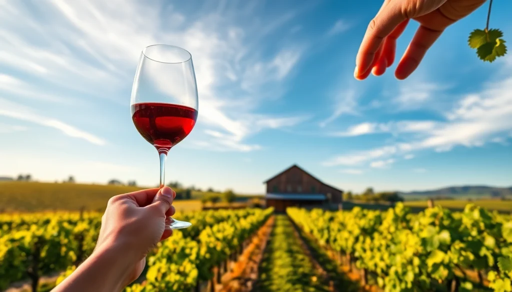 Enjoy a beautiful winery experience in Clarksburg with scenic vineyards and a vibrant wine glass.