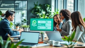 Enhance your business operations with WhatsApp Smart CRM interface in a collaborative office setting.