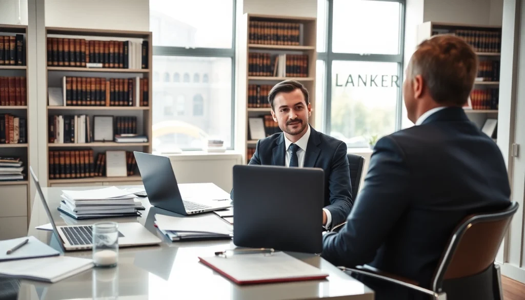 Intellectual property lawyer providing consultation in a contemporary office environment.