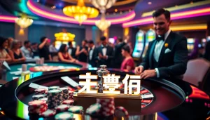 Exciting casino scene showcasing the thrill of 상품권카드 gambling at a roulette table.
