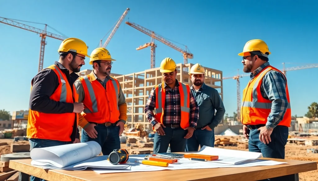 Engaged contractors representing the Southern California Contractors Association collaborating on a construction site.