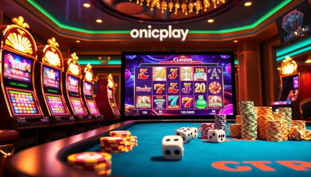 Experience thrilling wins on Onicplay with vibrant slot machines and poker chips.