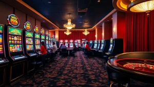 Engaging players enjoying idn slot machines in a luxury casino atmosphere.