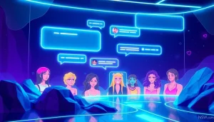 Dynamic representation of NSFW AI chat with vibrant avatars and engaging chat bubbles.