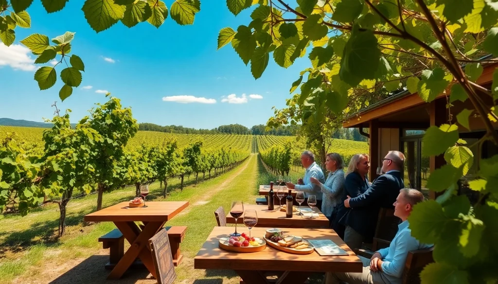 Winery Membership benefits showcased in a vibrant vineyard setting with guests enjoying wine.
