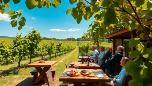 Winery Membership benefits showcased in a vibrant vineyard setting with guests enjoying wine.
