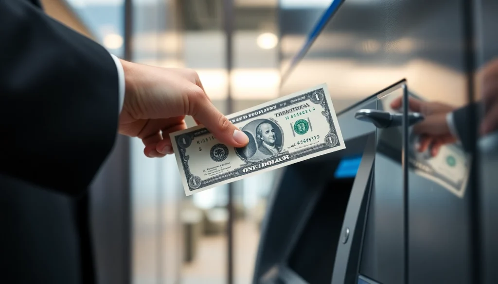 Menyetor 1k ke dalam mesin ATM yang aman dan modern.