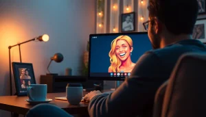 Engaging in an NSFW AI chat, showcasing a cozy room with warm lighting and dynamic character interaction.