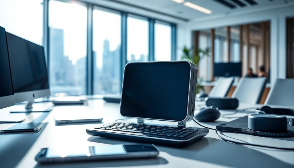 Showcasing the das 140 device on a modern desk in a bright office environment.