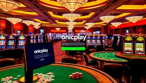 Online gamblers accessing the onicplay login at a luxurious casino.