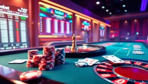 Engaging sbobet online betting scene featuring vibrant casino chips and digital odds interface.