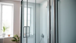 Duschkabine 90x90 komplett mit eleganten Details und natürlichem Licht im modernen Badezimmer.