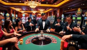 Experience the excitement of MM88 as players engage in thrilling casino games at a luxurious roulette table.