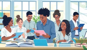 Education setting with diverse students collaborating on innovative projects for equality.