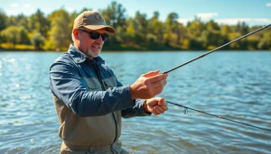 Engage in fly fishing lessons near me with a professional instructor on a tranquil lake.