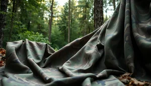 Toon camouflage stoffen in verschillende natuurlijke omgevingen, variërend in kleur en textuur.