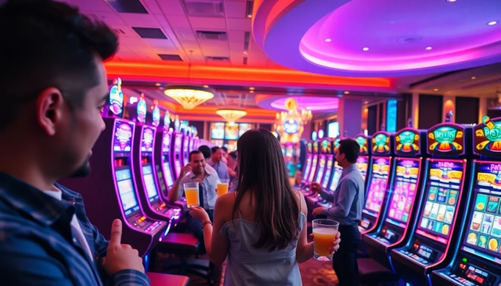 Menampilkan dewalive alternatif dengan mesin slot cerah dan pemain yang bersemangat.