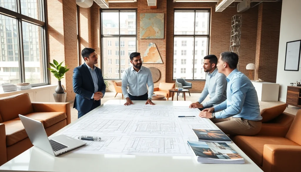 Engaging architectural consultation Boston with professionals discussing design plans in a modern office.