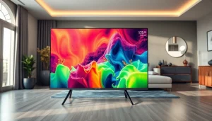 Oglądaj ulubione filmy na telewizor 55 cali w nowoczesnym, przytulnym salonie.